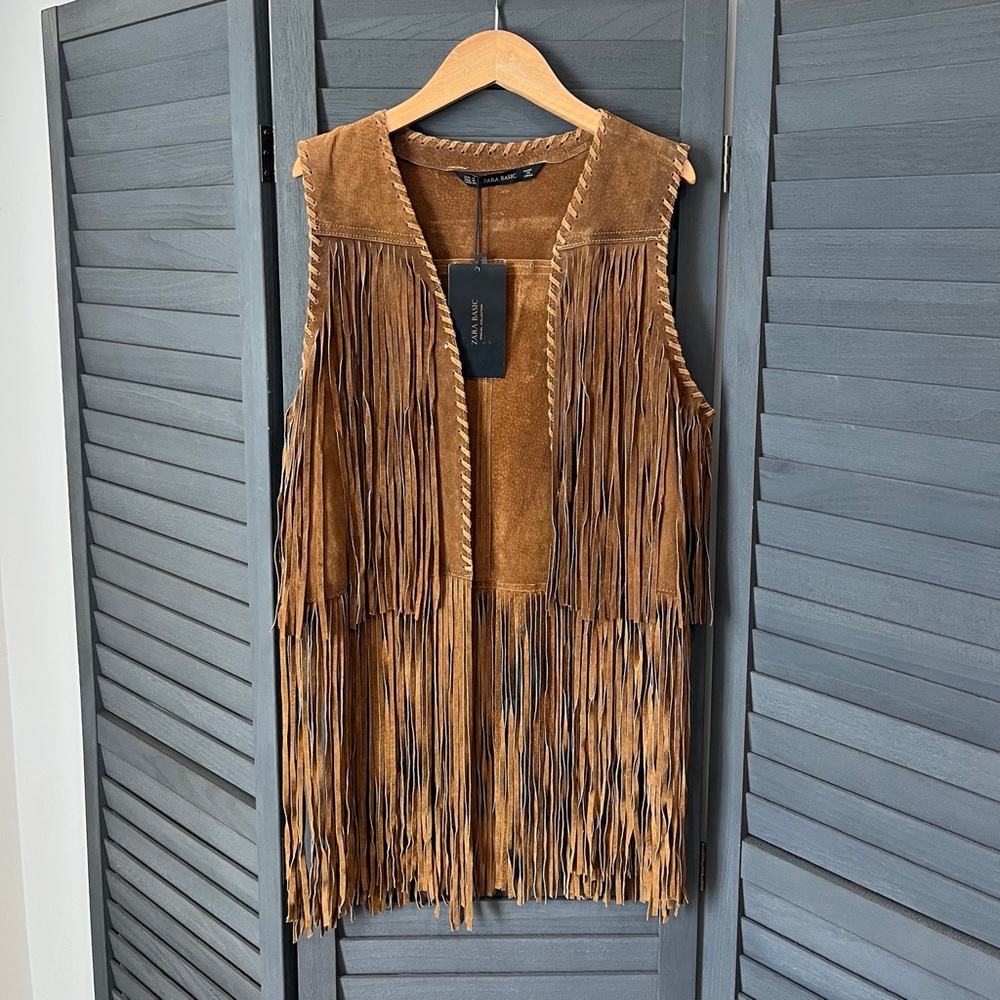 Zara Brown Festival Fringe Vest Size Medium